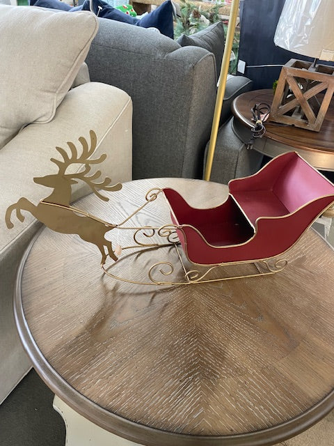 Red Metal Sleigh with Reindeer