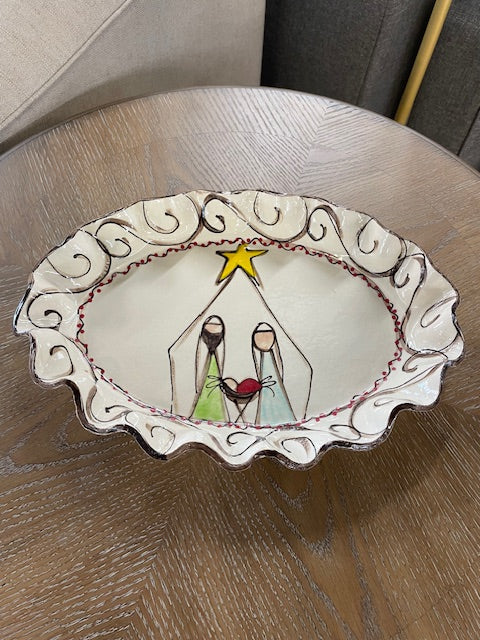 Oval Nativity Scalloped Platter