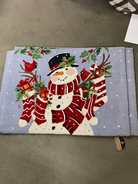 Rectangle Cardinals and Snowman Hook Rug