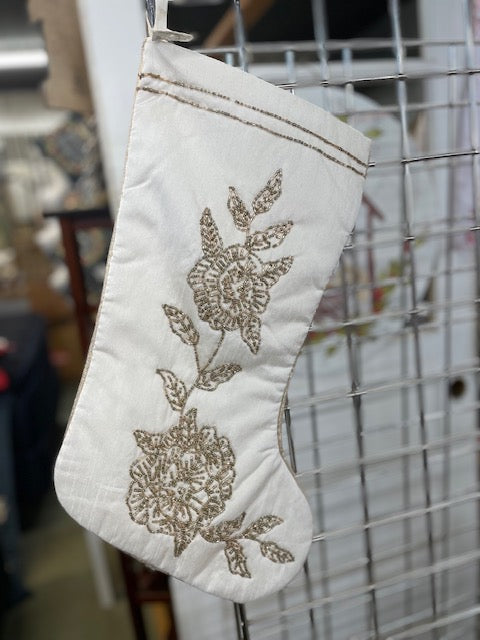 Ivory and Gold Beaded Stocking