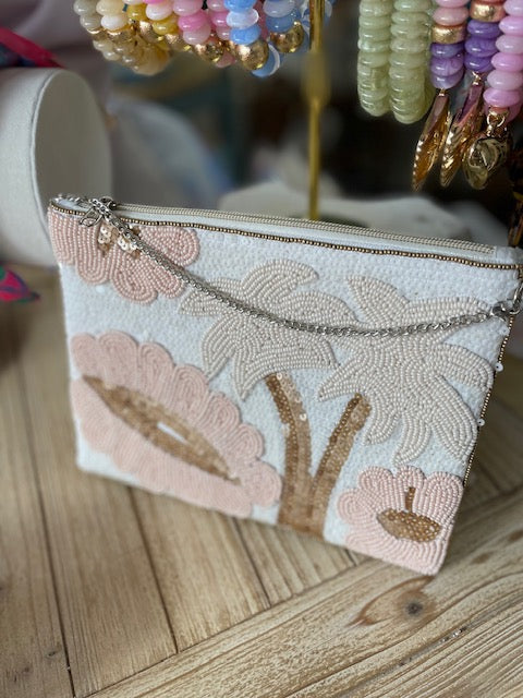 Pink Palm Beaded Bag