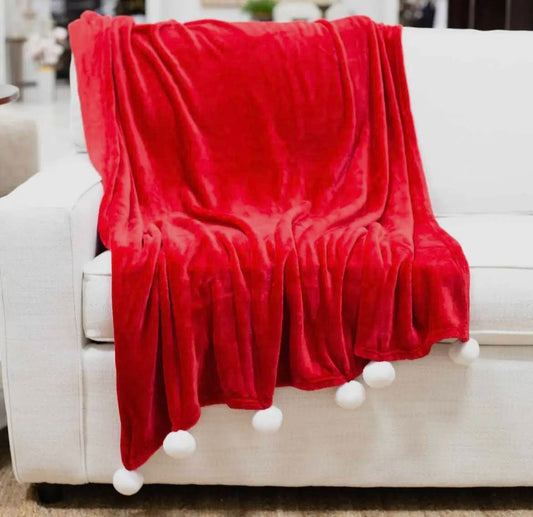 Red Pom Pom Throw