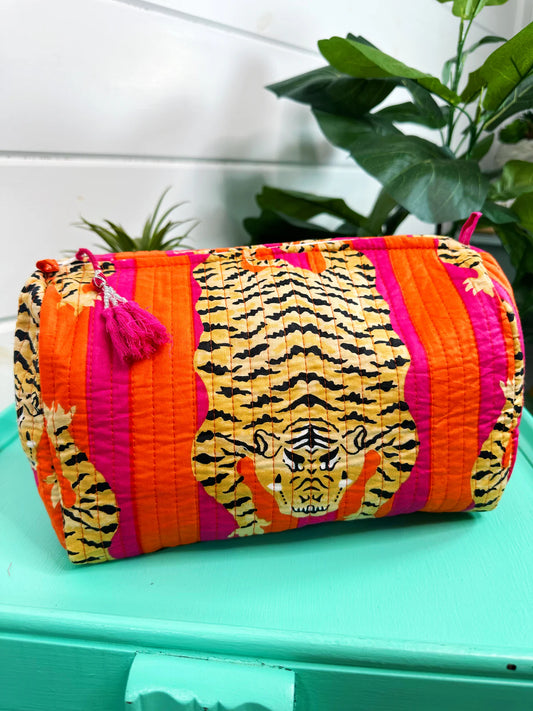 Cosmetic Bag - Orange and Hot Pink Tiger