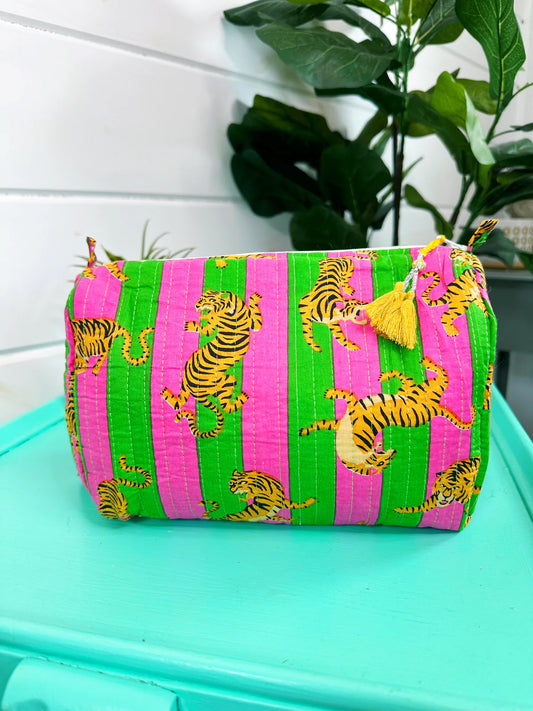 Cosmetic Bag - Green and Pink Tiger