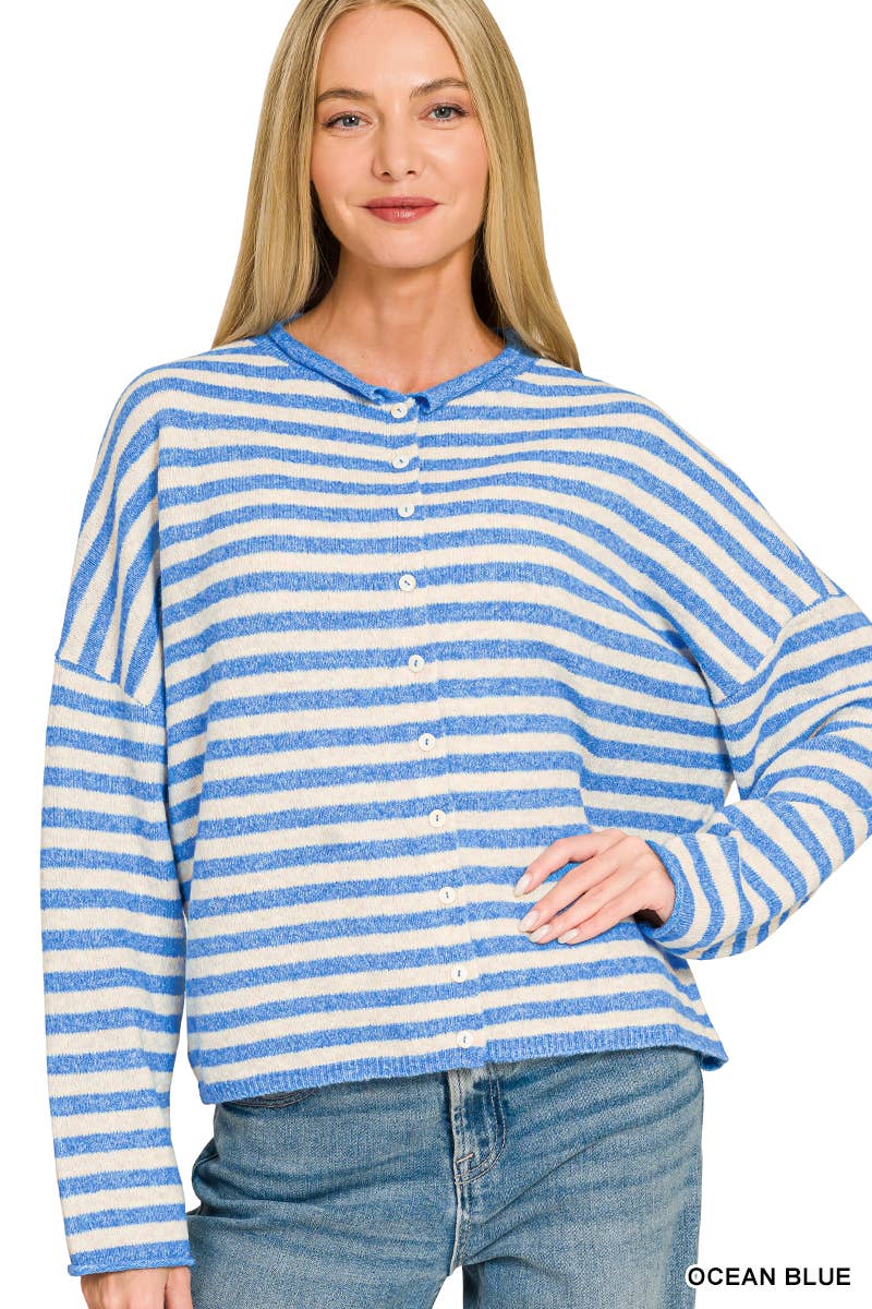 Striped Collared Button Down Sweater Cardigan