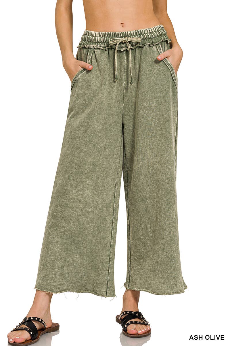 Acid wash French Terry Pants w/ Pockets Zenana