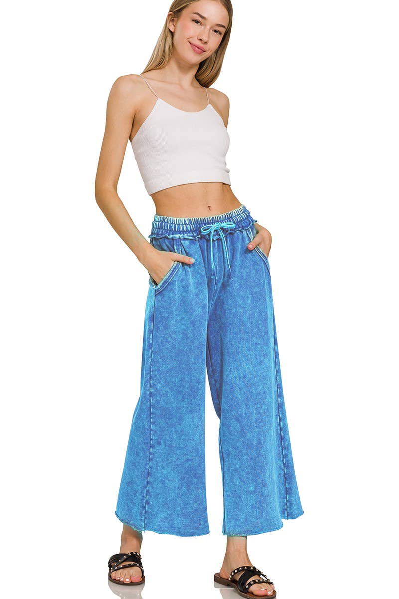 Acid wash French Terry Pants w/ Pockets Zenana