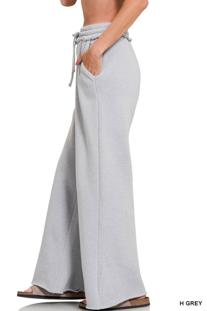 `Fleece Exposed Seam Wide Leg Sweatpants Zenana
