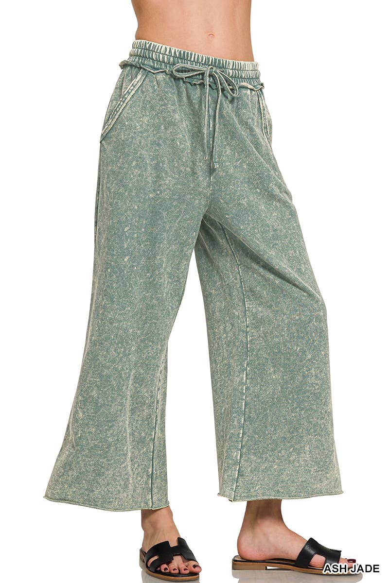 Acid wash French Terry Pants w/ Pockets Zenana