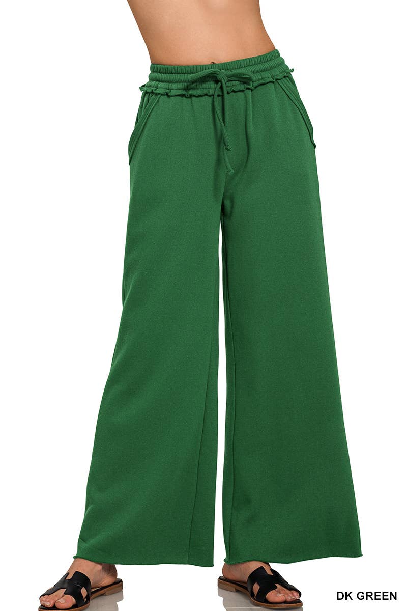`Fleece Exposed Seam Wide Leg Sweatpants Zenana