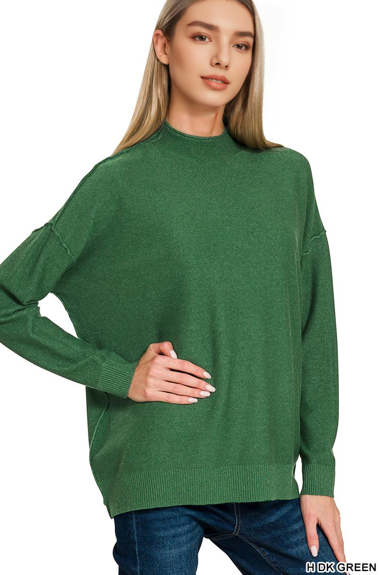 `Viscose Mock Neck Exposed Seam Sweater  Zenana