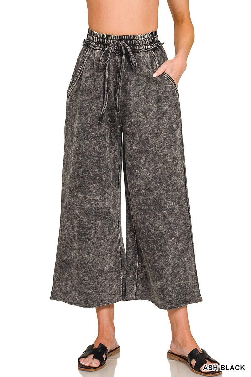 Acid wash French Terry Pants w/ Pockets Zenana