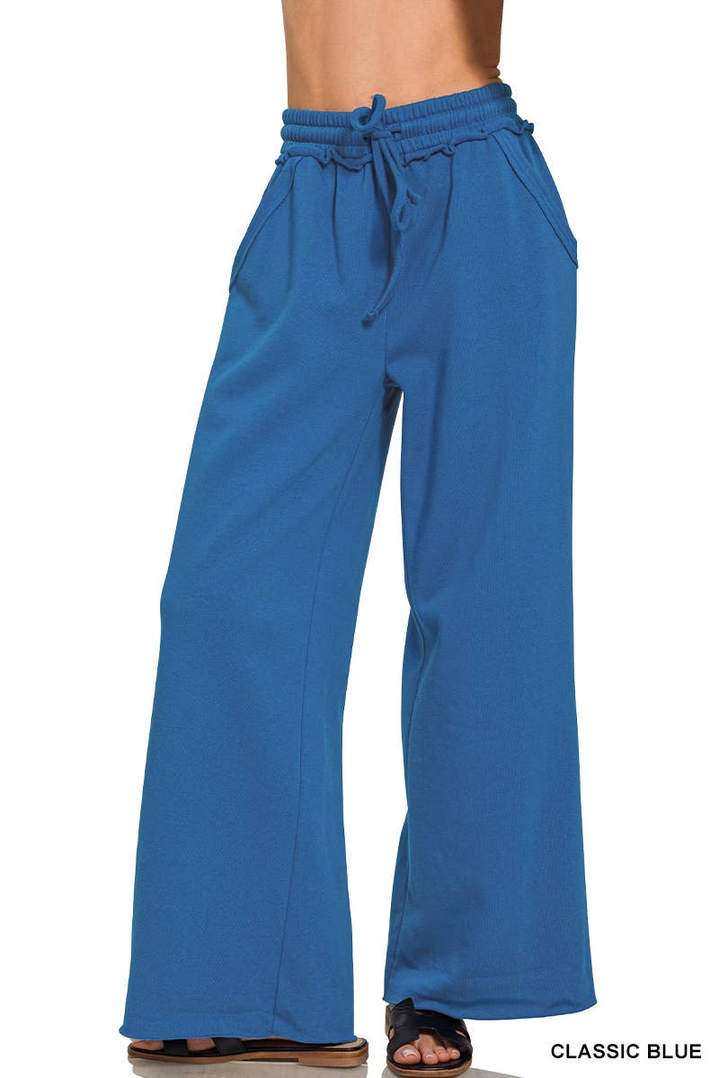 `Fleece Exposed Seam Wide Leg Sweatpants Zenana