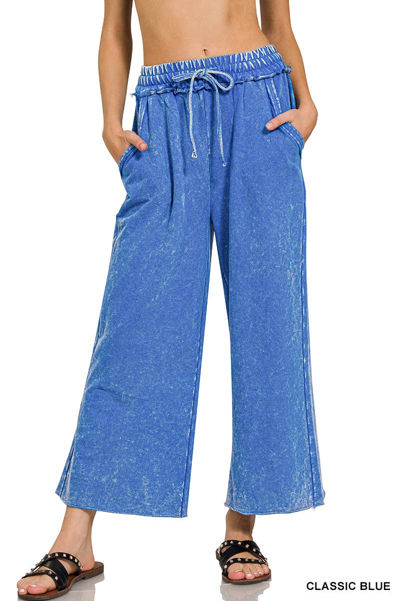 Acid wash French Terry Pants w/ Pockets Zenana