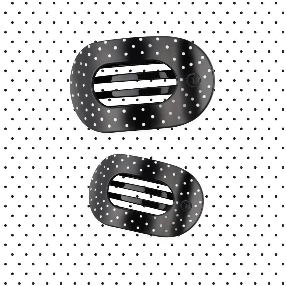 Teleties Flat Round | Black Polka Dot Party | Medium Hair Clip