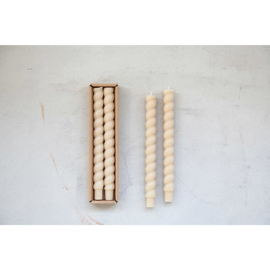 Unscented Twisted Taper Candles, Set of 2 - Cream