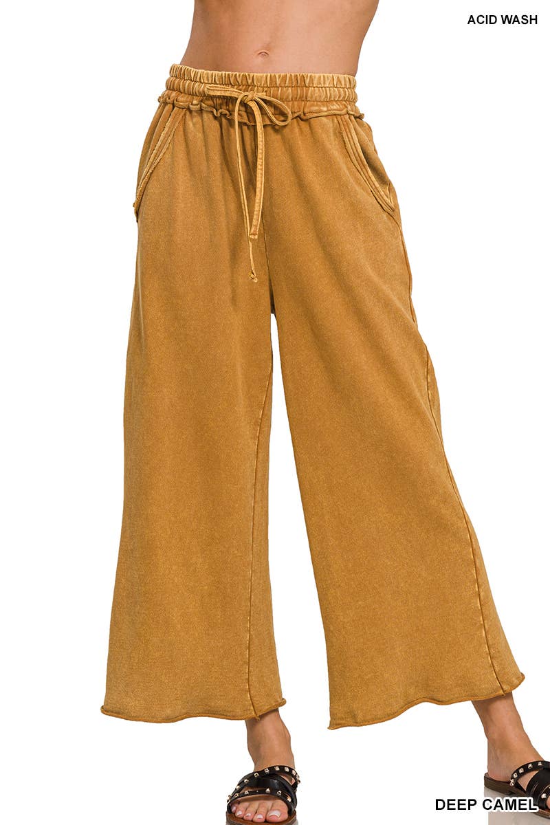 Acid wash French Terry Pants w/ Pockets Zenana