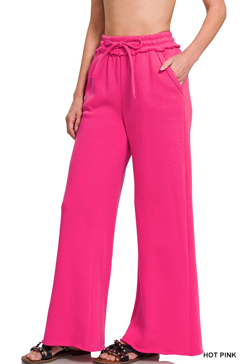`Fleece Exposed Seam Wide Leg Sweatpants Zenana