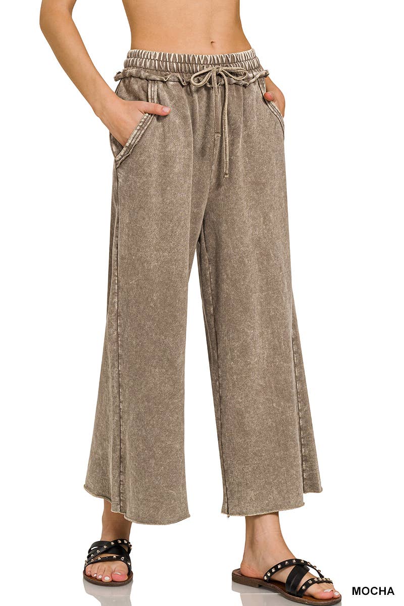 Acid wash French Terry Pants w/ Pockets Zenana