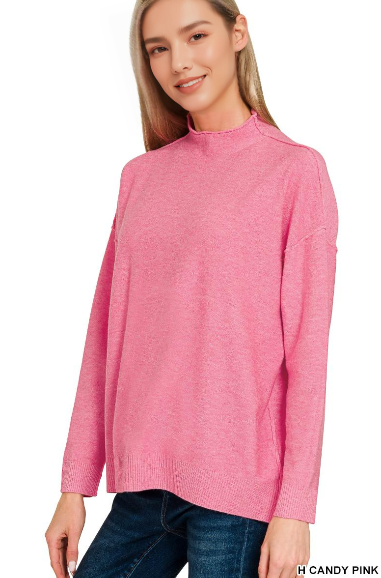 `Viscose Mock Neck Exposed Seam Sweater  Zenana
