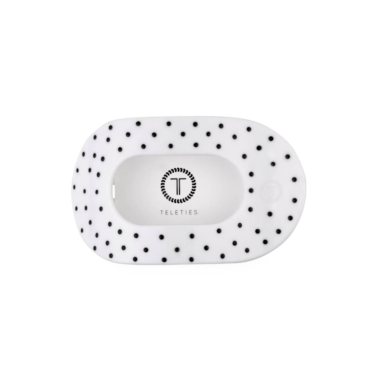 Teleties Flat Round | White Polka Dot Party | Medium Hair Clip