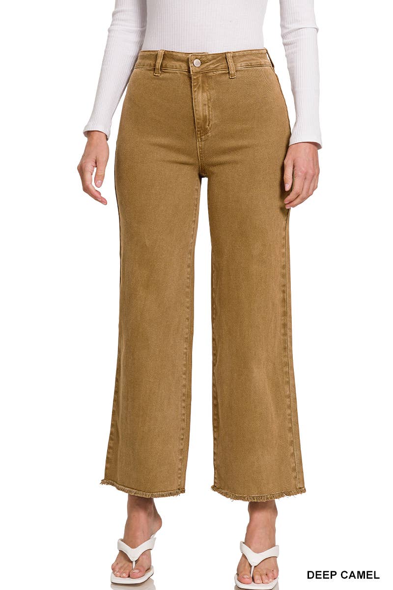 `Acid Wash Frayed Hem Straight Wide Denim Pants Zenana