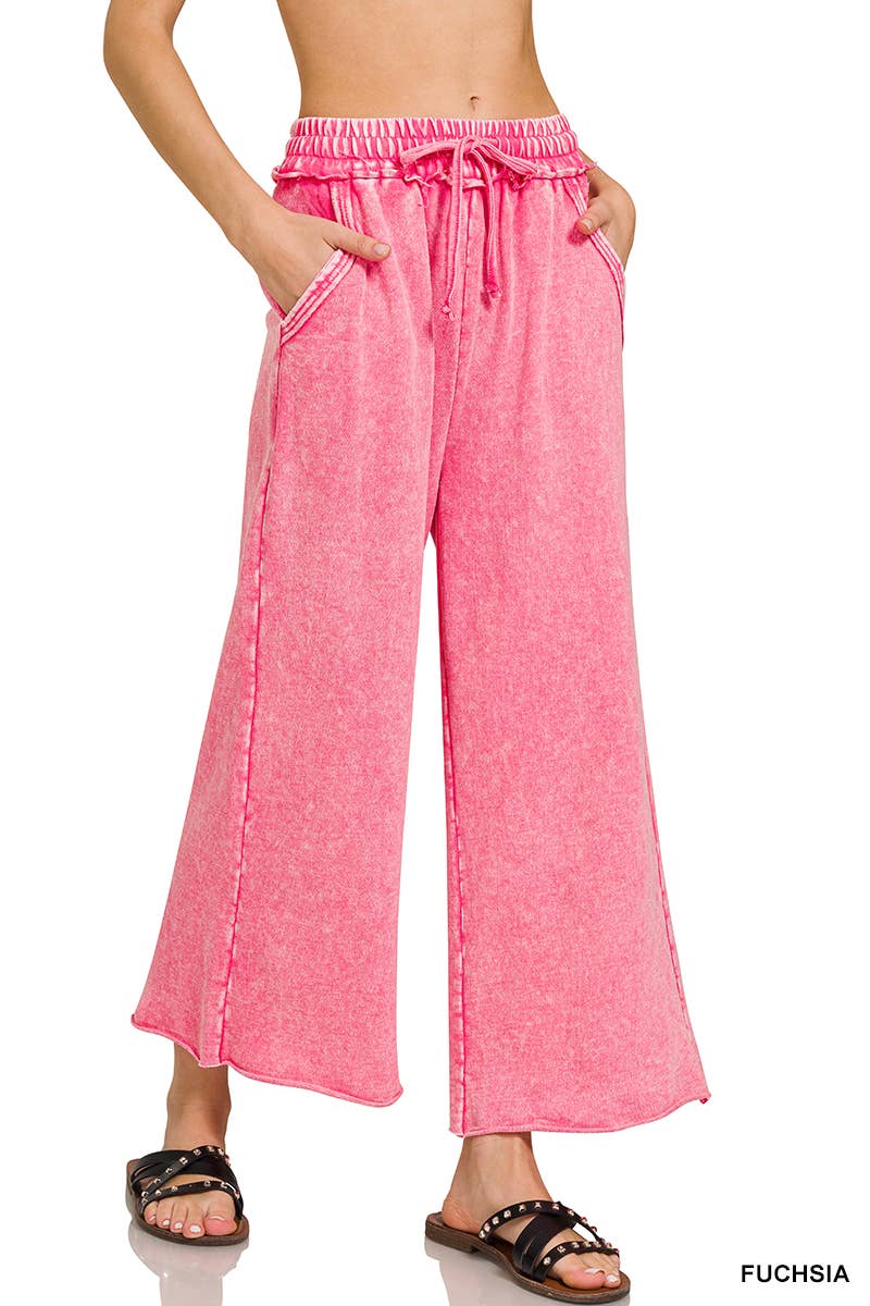 Acid wash French Terry Pants w/ Pockets Zenana