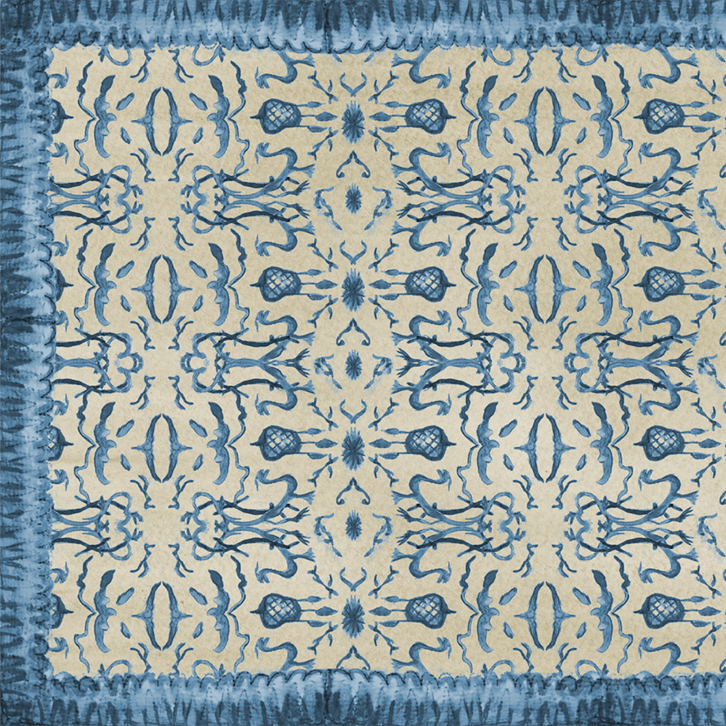 Blue & Tan Chinoiserie Vinyl Floor Mat