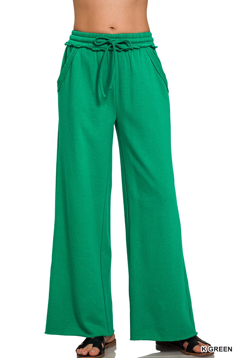 `Fleece Exposed Seam Wide Leg Sweatpants Zenana