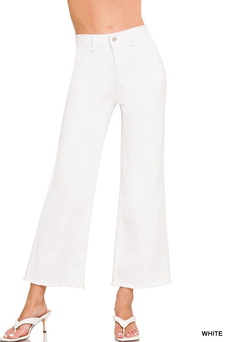`Acid Wash Frayed Hem Straight Wide Denim Pants Zenana