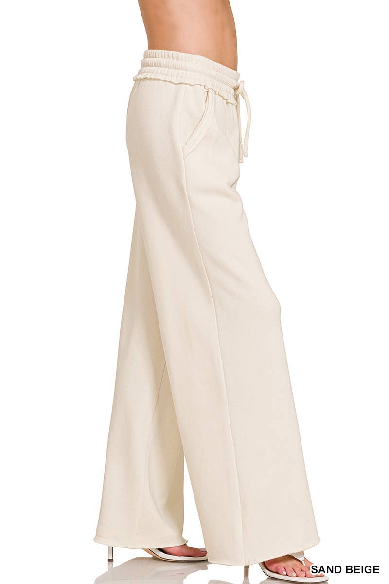 `Fleece Exposed Seam Wide Leg Sweatpants Zenana