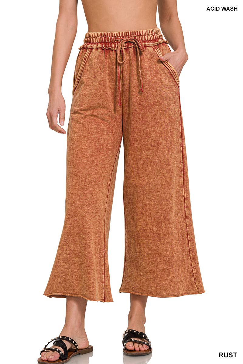 Acid wash French Terry Pants w/ Pockets Zenana