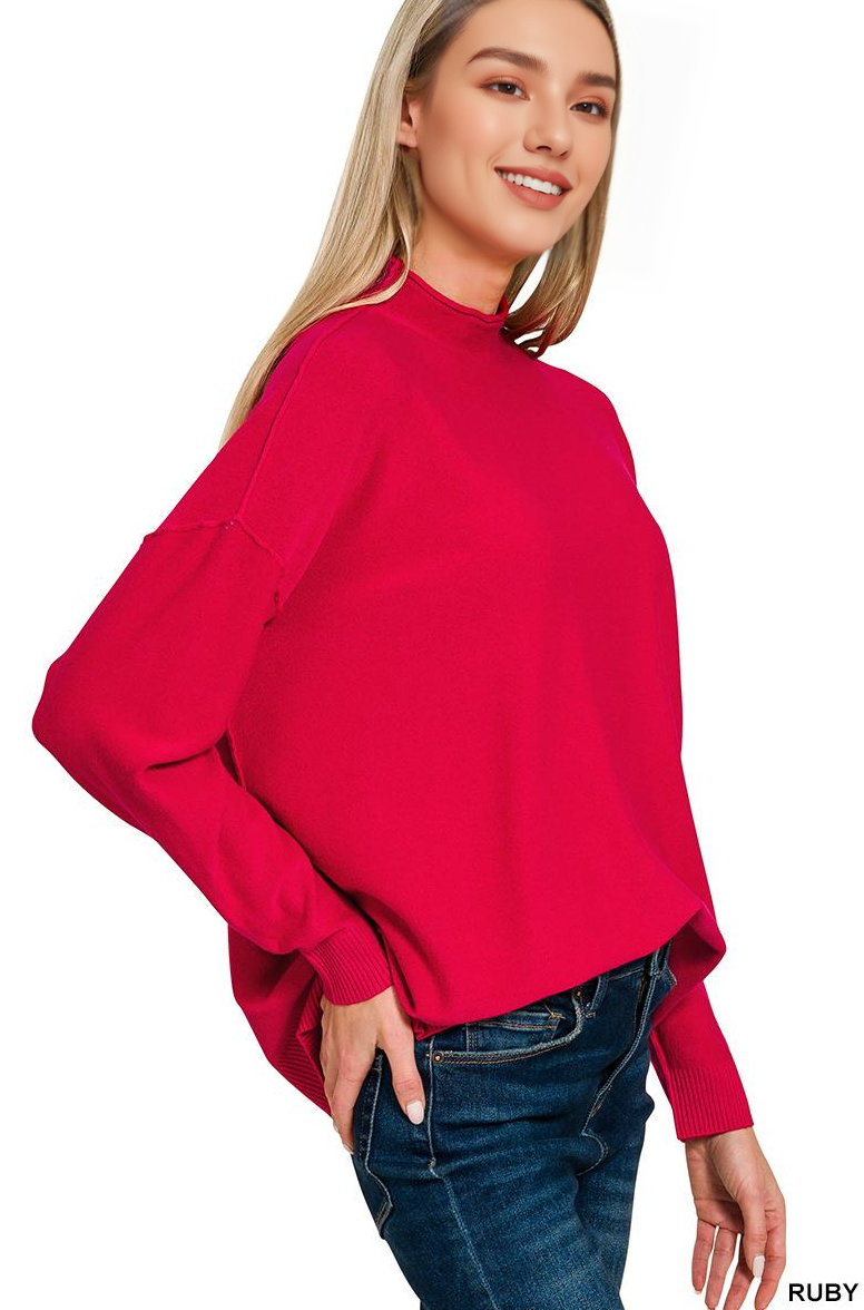 `Viscose Mock Neck Exposed Seam Sweater  Zenana