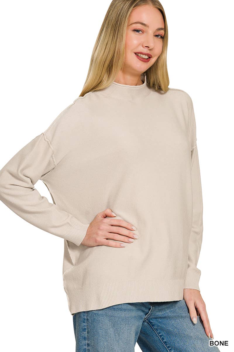 `Viscose Mock Neck Exposed Seam Sweater  Zenana