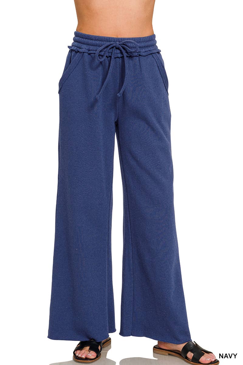 `Fleece Exposed Seam Wide Leg Sweatpants Zenana