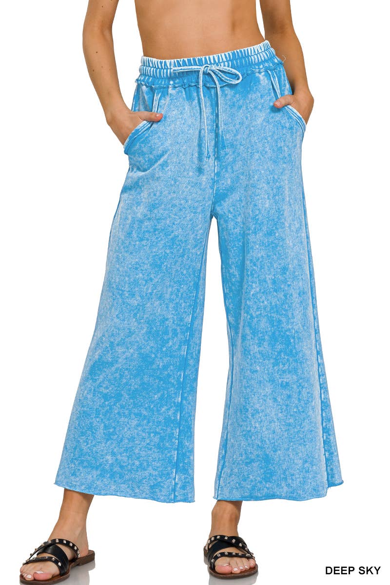 Acid wash French Terry Pants w/ Pockets Zenana