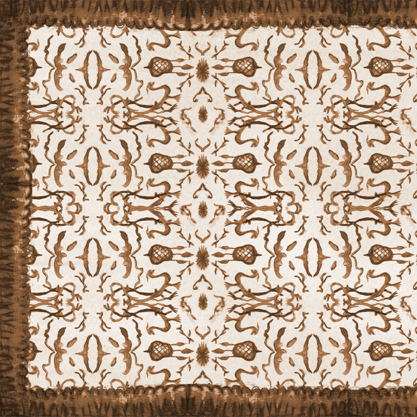 Burnt Umber & Parchment Chinoiserie Vinyl Floor Mat