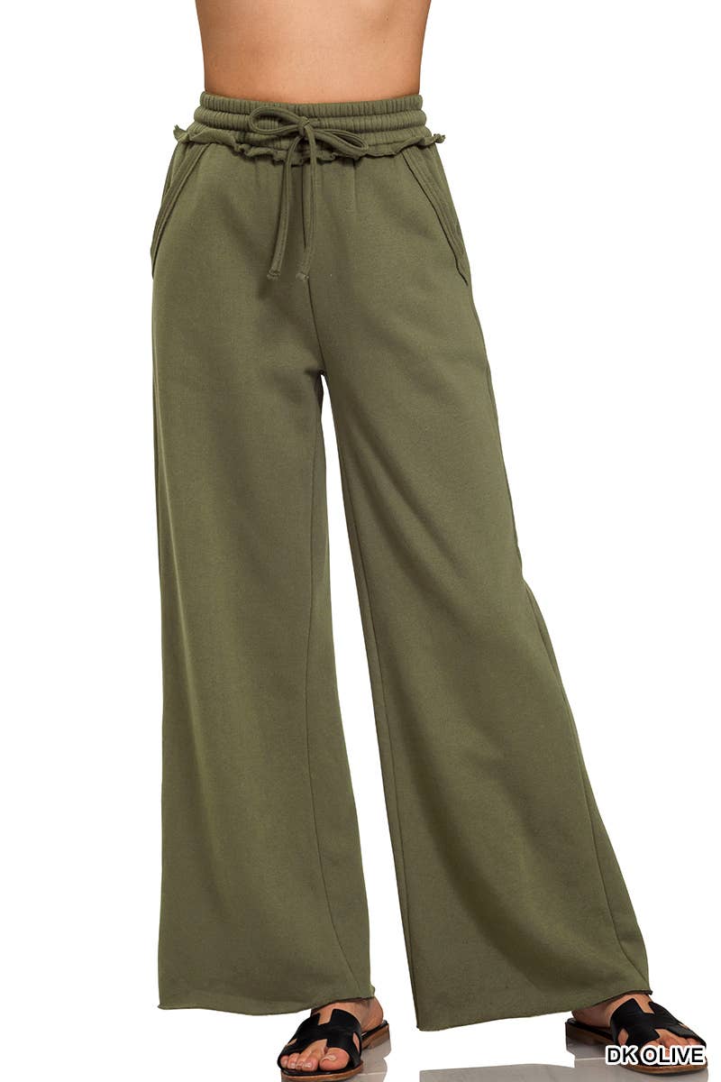 `Fleece Exposed Seam Wide Leg Sweatpants Zenana