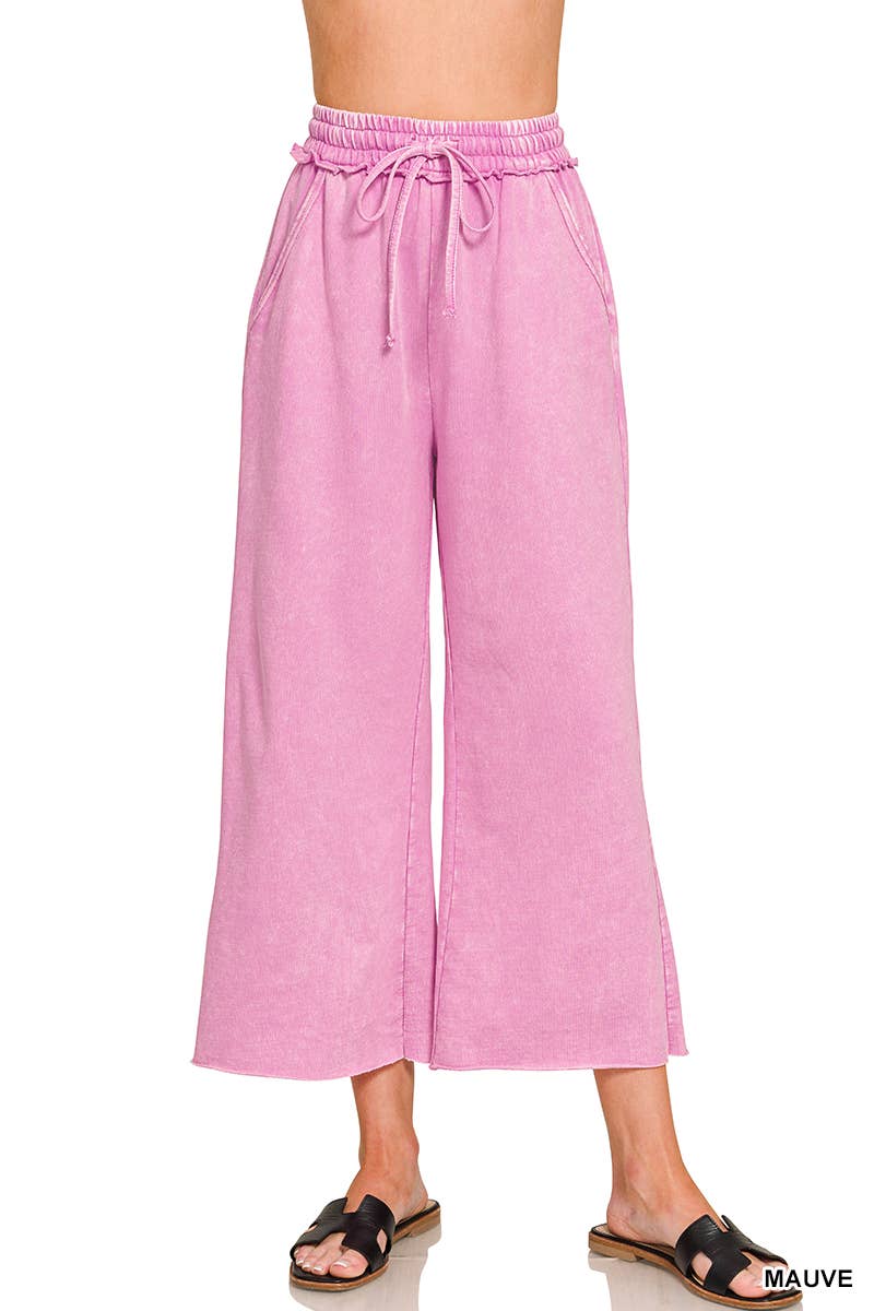 Acid wash French Terry Pants w/ Pockets Zenana