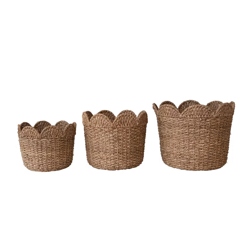 Braided Rattan Baskets w/ Scalloped Edges