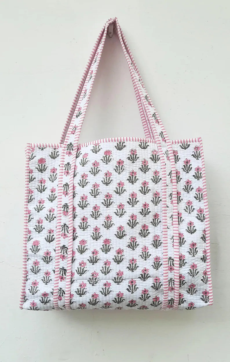 Pink Floral Quilted Tote
