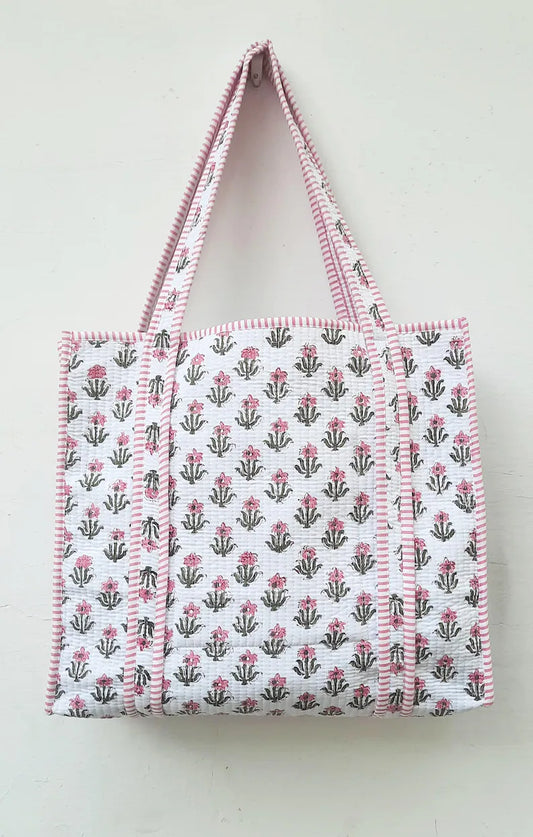 Pink Floral Quilted Tote