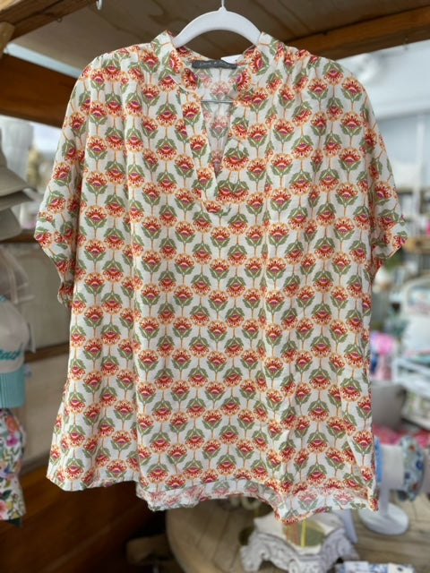 Orange Green Pink Floral Top