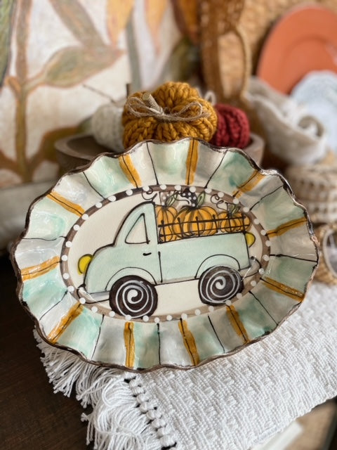 Pumpkin Truck Small Oval Platter