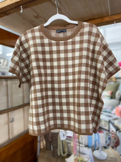 Checked Mocha and Ivory Sweater