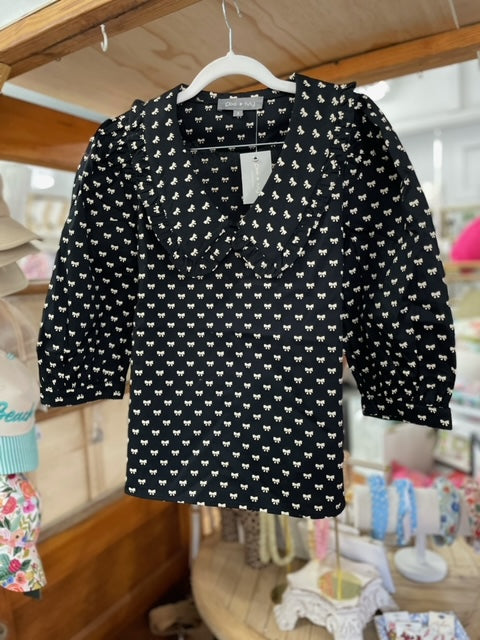 Black and Ivory Bow Print Top