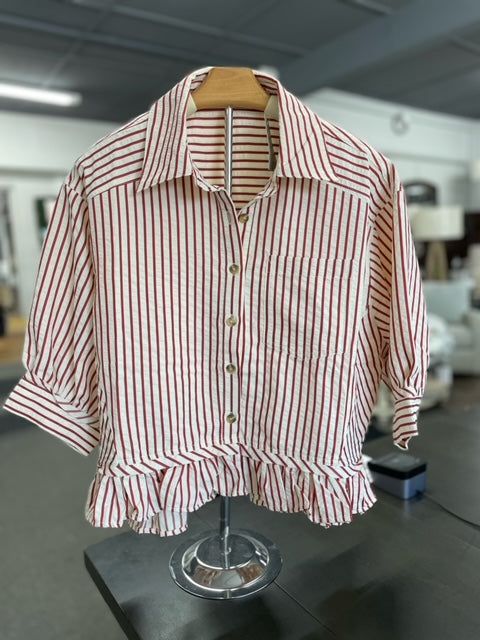 Burgundy Stripe Ruffle Top