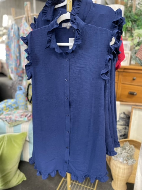 Navy Ruffle Collar Mini Dress