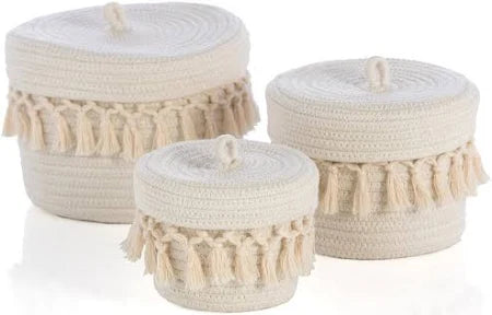 Ivory Tassel Organizer Basket