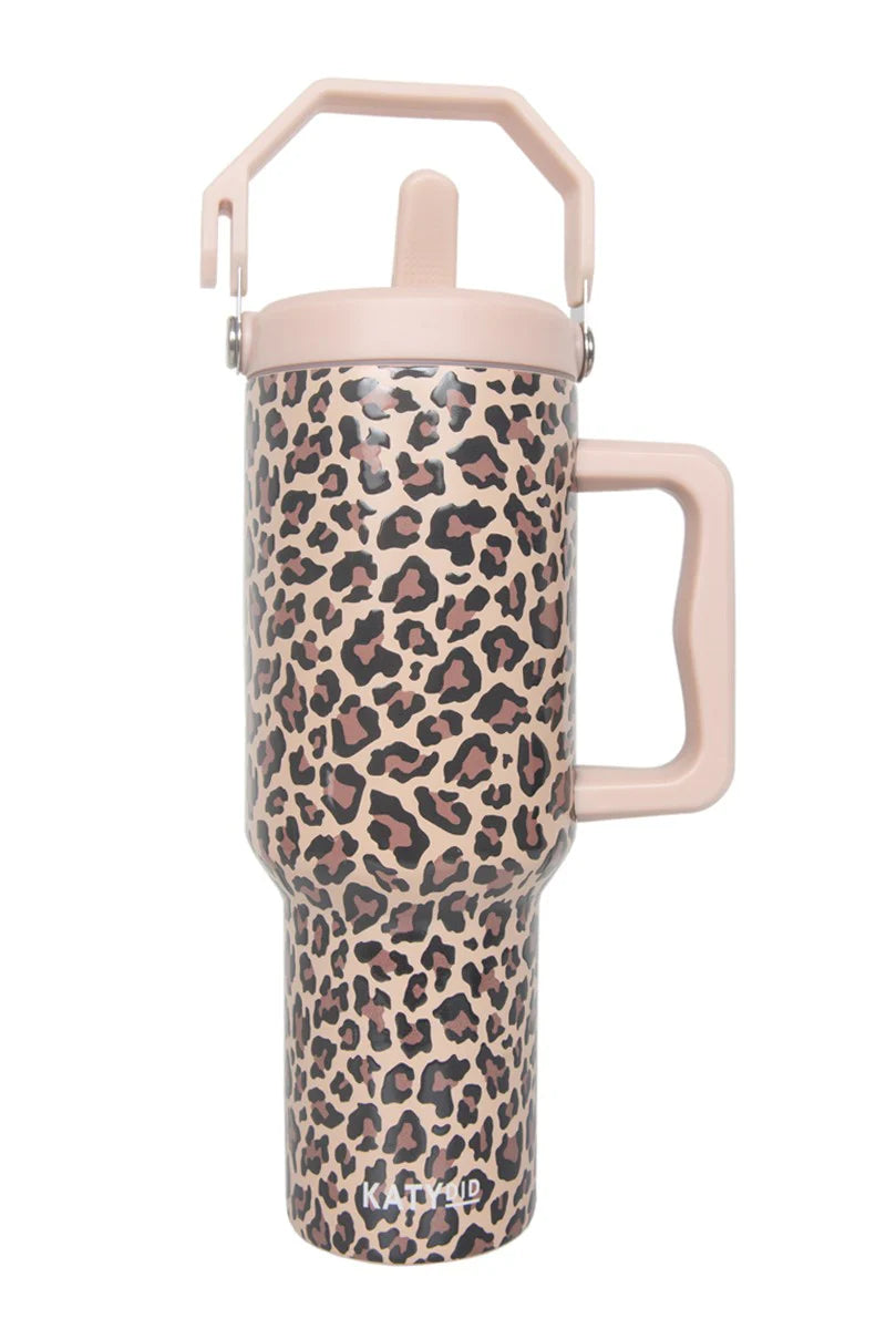 Brown Leopard Tumbler with Lid Handle